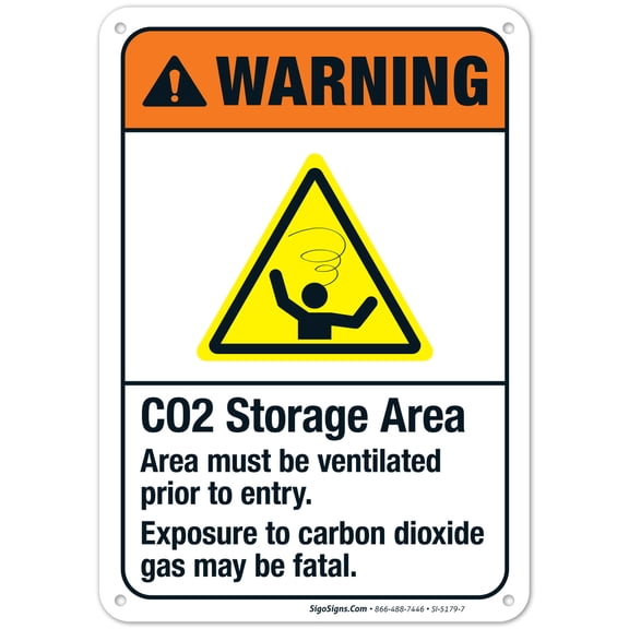 Co2 Storage Area Area Must Be Ventilated Prior To Entry Sign, ANSI Warning Sign,