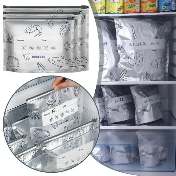 30PCS Reusable Aluminum Foil Sealable Storage Bags, 2026 New Vacuum Zipper Pouches for Food, Stand Up Foil Sealable Bags with Label and Zip Lock for Vegetable Fruit Meat