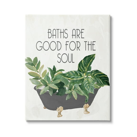 Stupell Industries Botanical Bath Phrase Typography Painting Gallery Wrapped Canvas Print Wall Art, 30 x 40