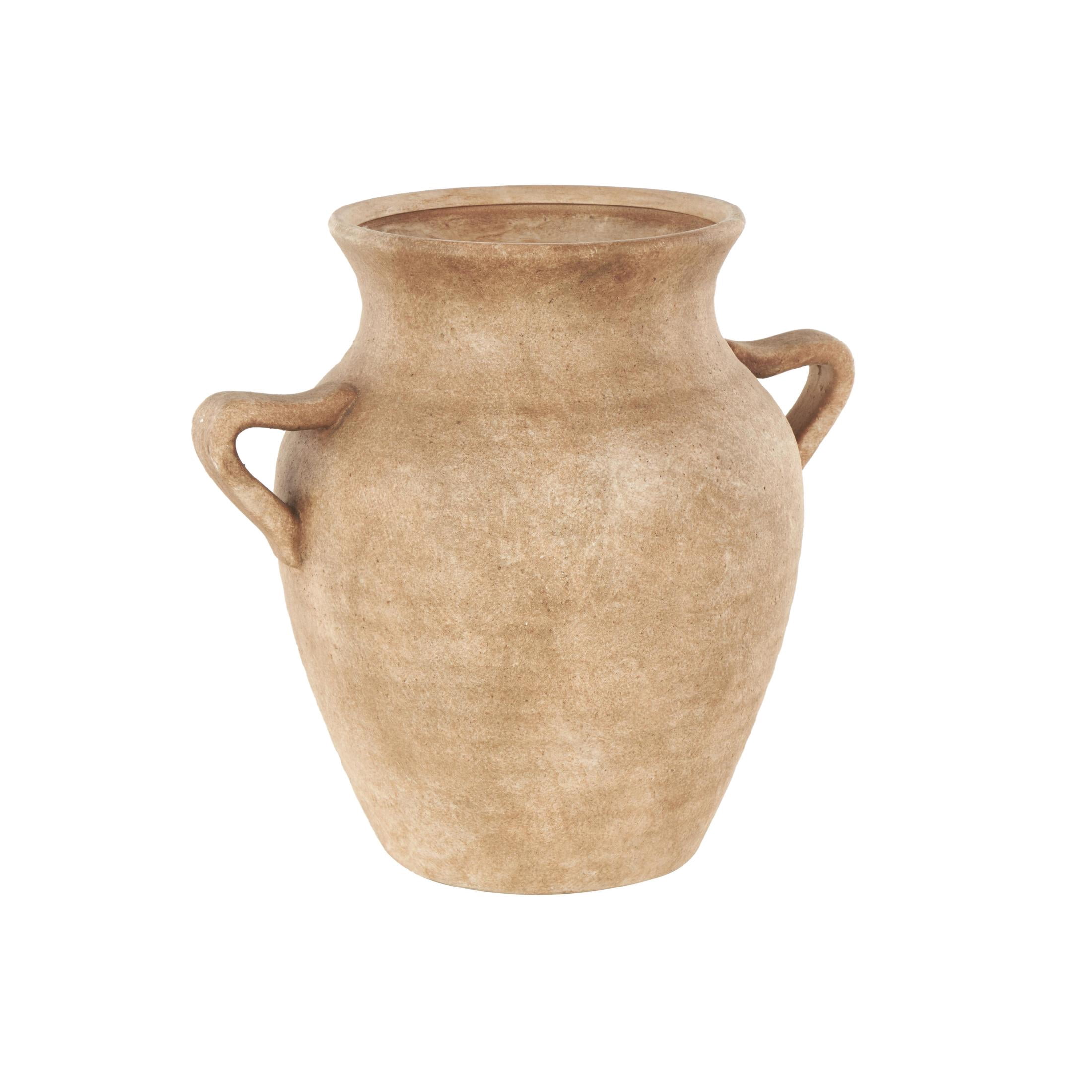DecMode 12" Antique Style Textured Copper Ceramic Vase with Handles