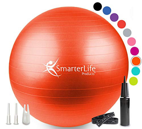 Office Ball Chair Fitness Stability Non Slip PRO Workout Guide by SmarterLife Products Birthing Therapy Balance Pilates Anti Burst Flexible Seating Exercise Ball for Yoga 