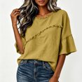 thumbnail image 4 of Lenpel Cotton Linen Shirts for Women Crew Neck Half Sleeve Boho Tops Casual Vintage Frayed Blouses Beach Vacation Clothes, 4 of 5