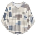 thumbnail image 4 of Abstract Geometric Beige Pattern Women's V-Neck Blouse With 3/4 Ruffled Bell Sleeves Casual Top Ladies Blouses, 4 of 7