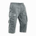 thumbnail image 4 of Men's Cotton 3/4 Length Cargo Shorts Relaxed Fit Below Knee Capri Pants with Drawstring & Multiple Utility with White Label and Pockets, 4 of 5