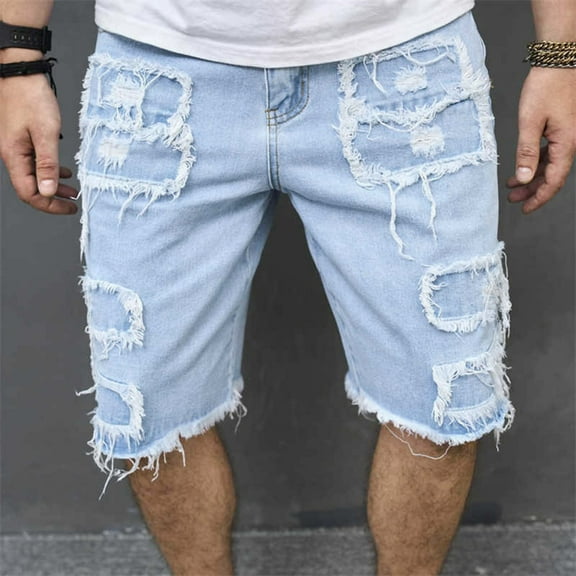 MHFRRA Mens Jeans Bootcut Ripped Stretch Personality Ink Trend Quarter Jeans Size M