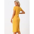 thumbnail image 3 of Unique Bargains Twist Front Dress for Women's Round Neck Short Sleeve Split Sheath Dresses S Yellow, 3 of 6