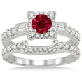 thumbnail image 2 of 1.5 Carat Ruby & Diamond Vintage floral Bridal Set Engagement Ring on 10k White Gold, 2 of 2