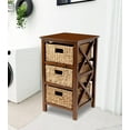 thumbnail image 1 of eHemco 3 Tier X-Side End Storage Cabinet with 3 Wicker Baskets, Walnut, 1 of 3