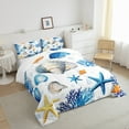 thumbnail image 3 of Manfei Sealife Seashell Bedding Full Comforter Set, Colorful Starfish Down Comforter, Cartoon Ocean Duvet Insert, Ultra Soft Room Decoration, 3pcs, 3 of 6
