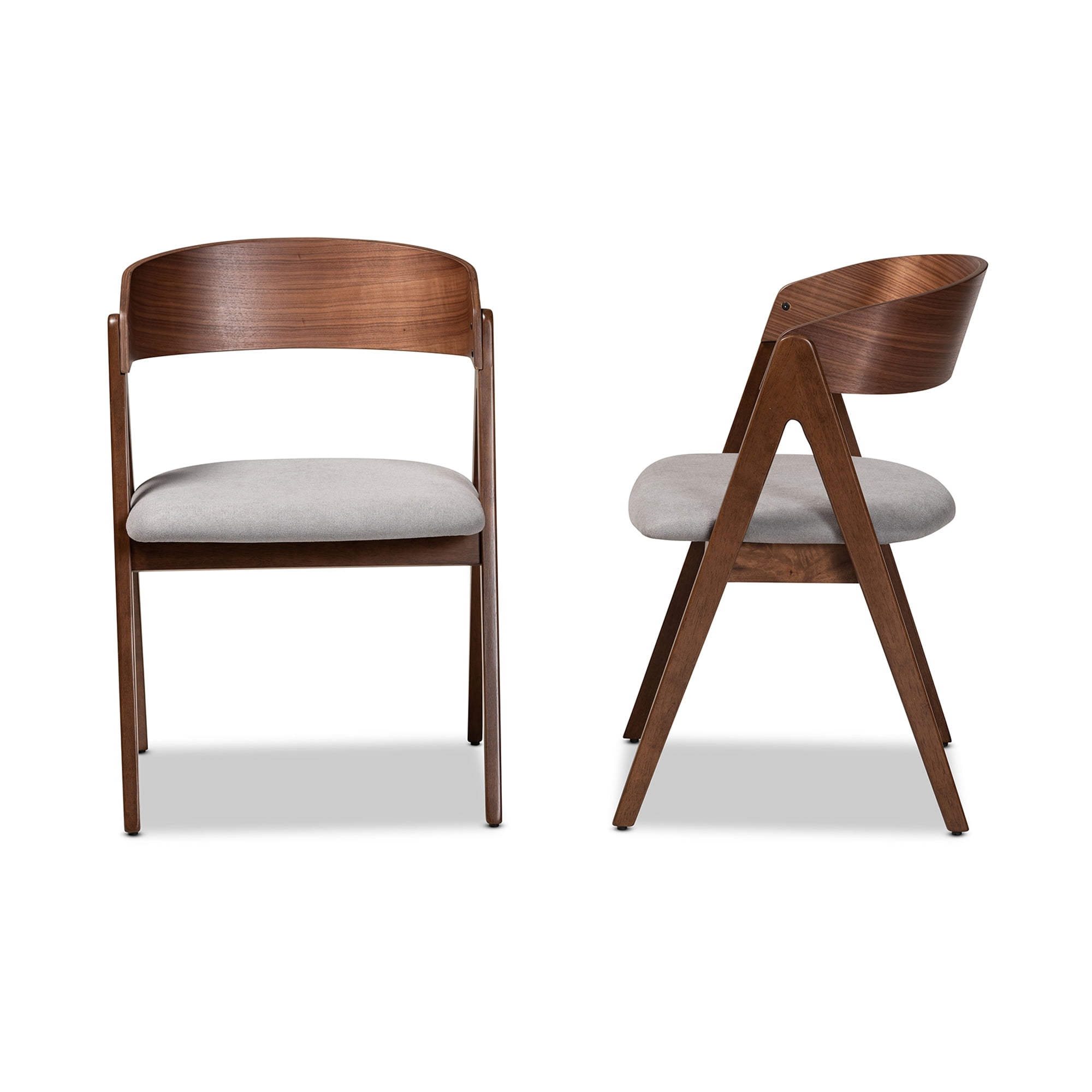Baxton Studio Danton Dining Chair, Set of 2, Walnut Brown/Grey