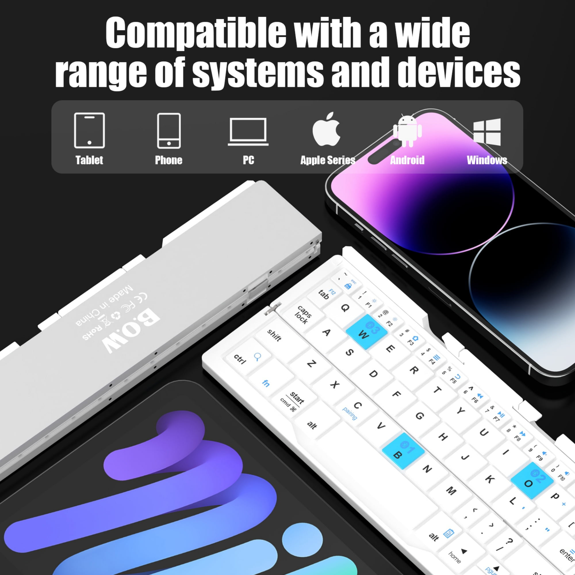 SIKAI CASE Foldable Bluetooth Keyboard with Magnetic Stand,Mini Keyboard for Tablet,Phones(White)