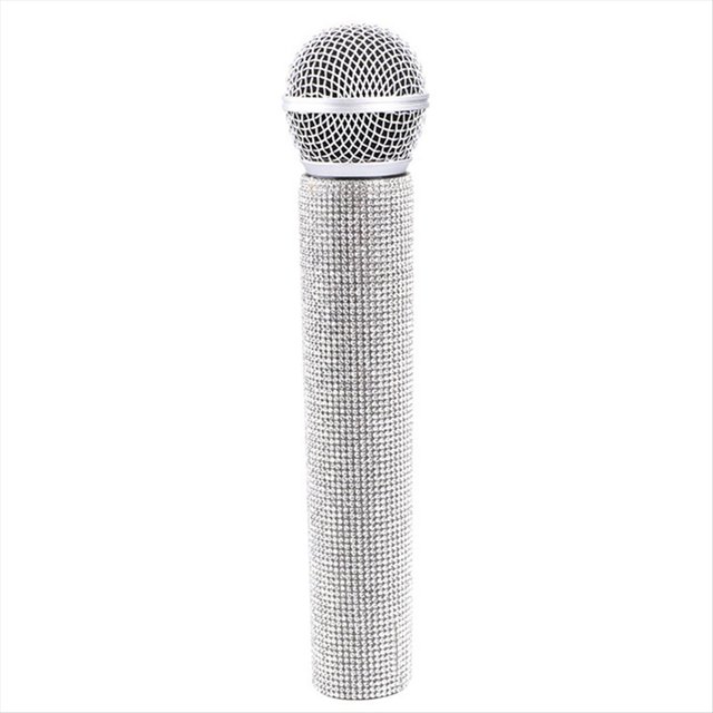 Micrófono de Imitación con Brillantes Diamantes de Imitación, Accesorio para Decoración de Fiestas, Bares y Casas, Ideal para Practicar Canto, Plateado.