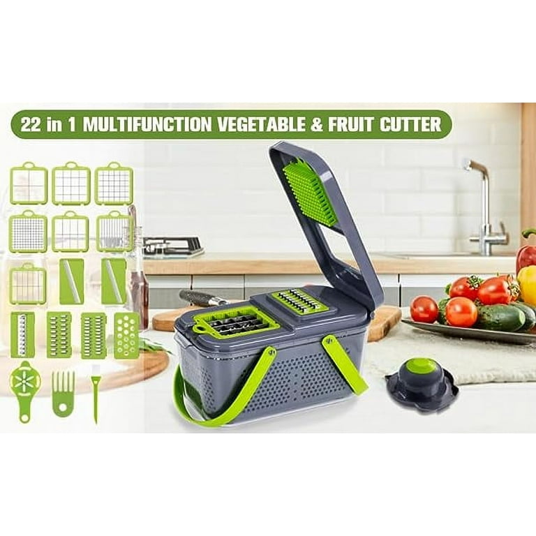  Vegetable Cutter 22-in-1, Mandoline Slicer with 13 Blades, with  Container for Egg, Cheese Grater, Veggie Dicer