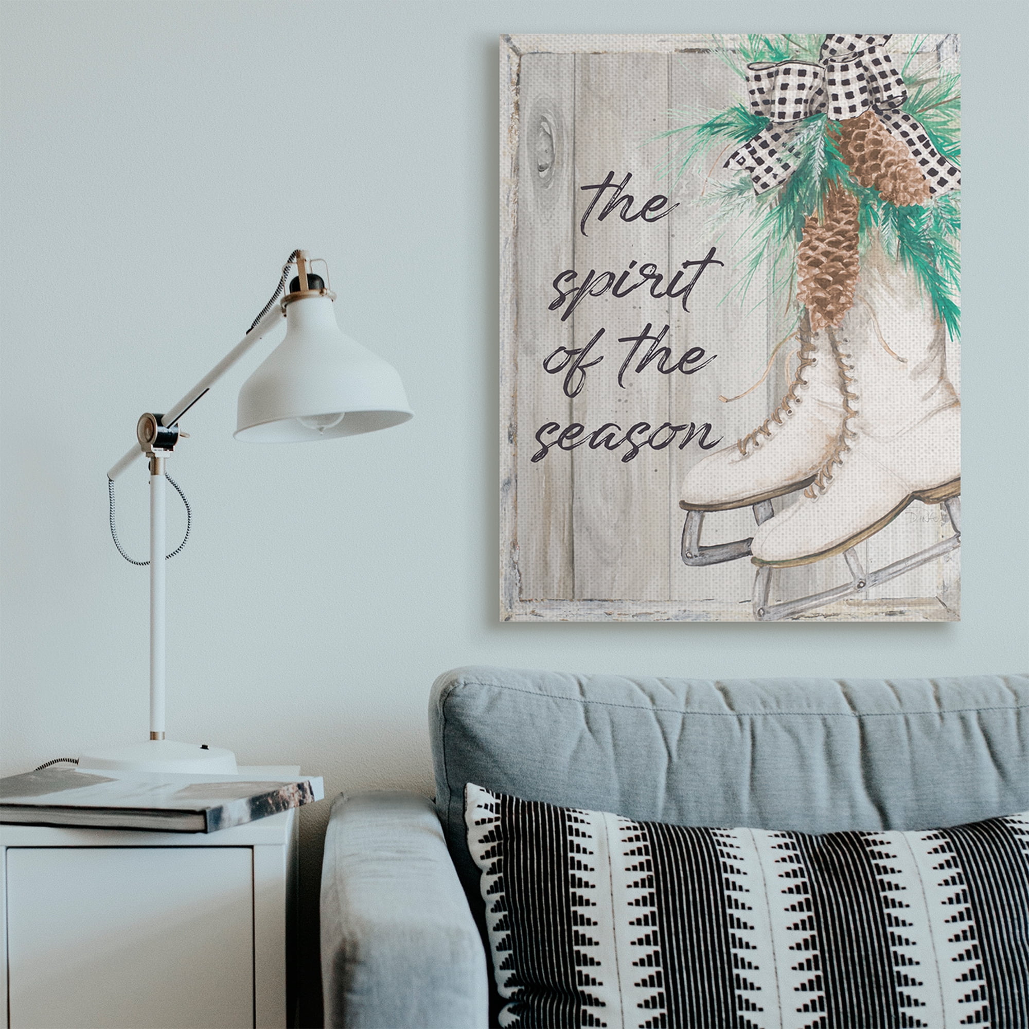 Stupell Industries Spirit of Season Phrase Winter White Ice Skates Holiday Painting Gallery Wrapped Canvas Art Print Wall Art, 36 x 48