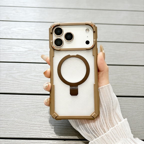 Stand Case for iPhone 17 Pro, Support Wireless Charging, Drop Protection, Adjustable Kickstand for iPhone 17 Pro Phone Case, Slim Frosted Matte Translucent Anti-Scratch Cover, Gold