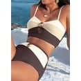 thumbnail image 6 of DOKOTOO Womens Bikini Sets Cut Out 2 Piece Swimsuits Colorblock Metal High Waisted Bathing Suits Khaki L US12-14, 6 of 11