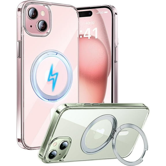 SaharaCase Hybrid-Flex Kickstand MagSafe Phone Case for iPhone 15 Shock Absorbing Clear (CP00442)
