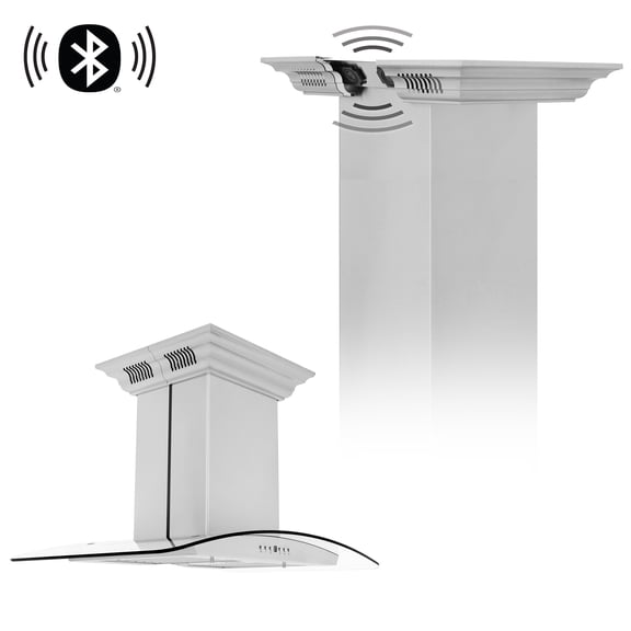 ZLINE 30 In. Island Mount Range Hood In Stainless Steel & Glass with Built-in CrownSound Bluetooth Speakers (GL5iCRN-BT-30)