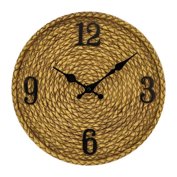 jesticaly Horloge d'Extérieur en Résine Étanche pour Cour Imitation Horloge de Patio Horloge en Rotin Ronde