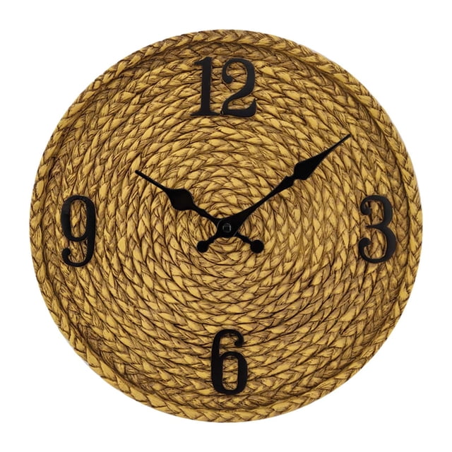jesticaly Outdoor Clock Resin Waterproof Yard Imitation Patio Clock Rattan Clock Round
