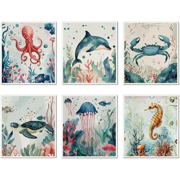 6Pcs Swedish Dishcloths for Kitchen Reusable Swedish Dish Towels Absorbent Swedish Dish Rags Washable Sponge Cleaning Cloths Cloths Ocean Animal 7.6x6.7Inch Mixed Color