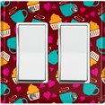 thumbnail image 1 of Metal Light Switch Wall Plate Outlet Cover (Coffee Espresso Mocha Cup Heart Cupcake Pattern Maroon - Double Rocker), 1 of 2