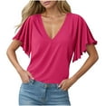 thumbnail image 2 of Otvok Womens Spring and Summer Blouses V-Neck Short-Sleeve Solid Loose Casual Tops, 2 of 6