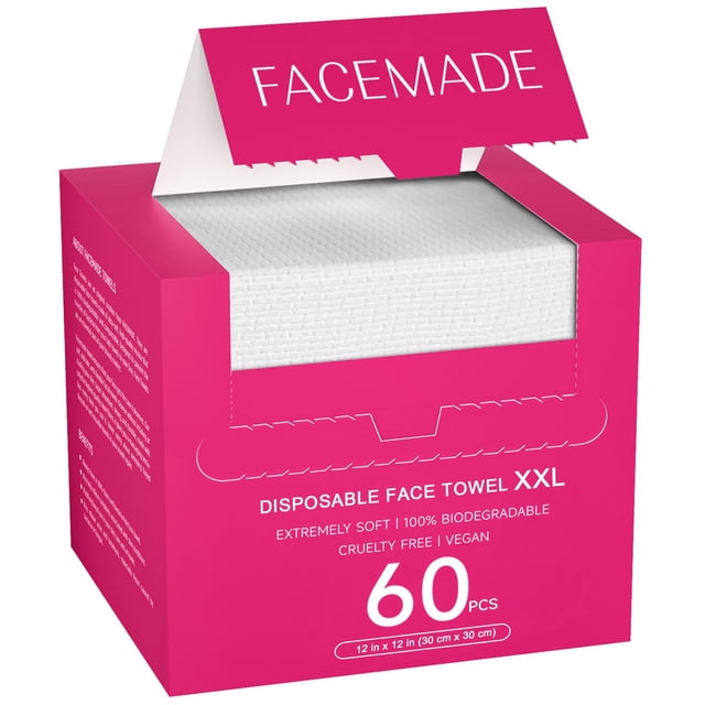 Toallas faciales desechables FACEMADE XXL, 60 unidades, 100% de base biológica, color rosa