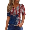 thumbnail image 1 of KIHOUT T-Shirt Imprimé Fête de L'Indépendance pour Femmes à Manches Courtes Col en V Bleu G, 1 of 5