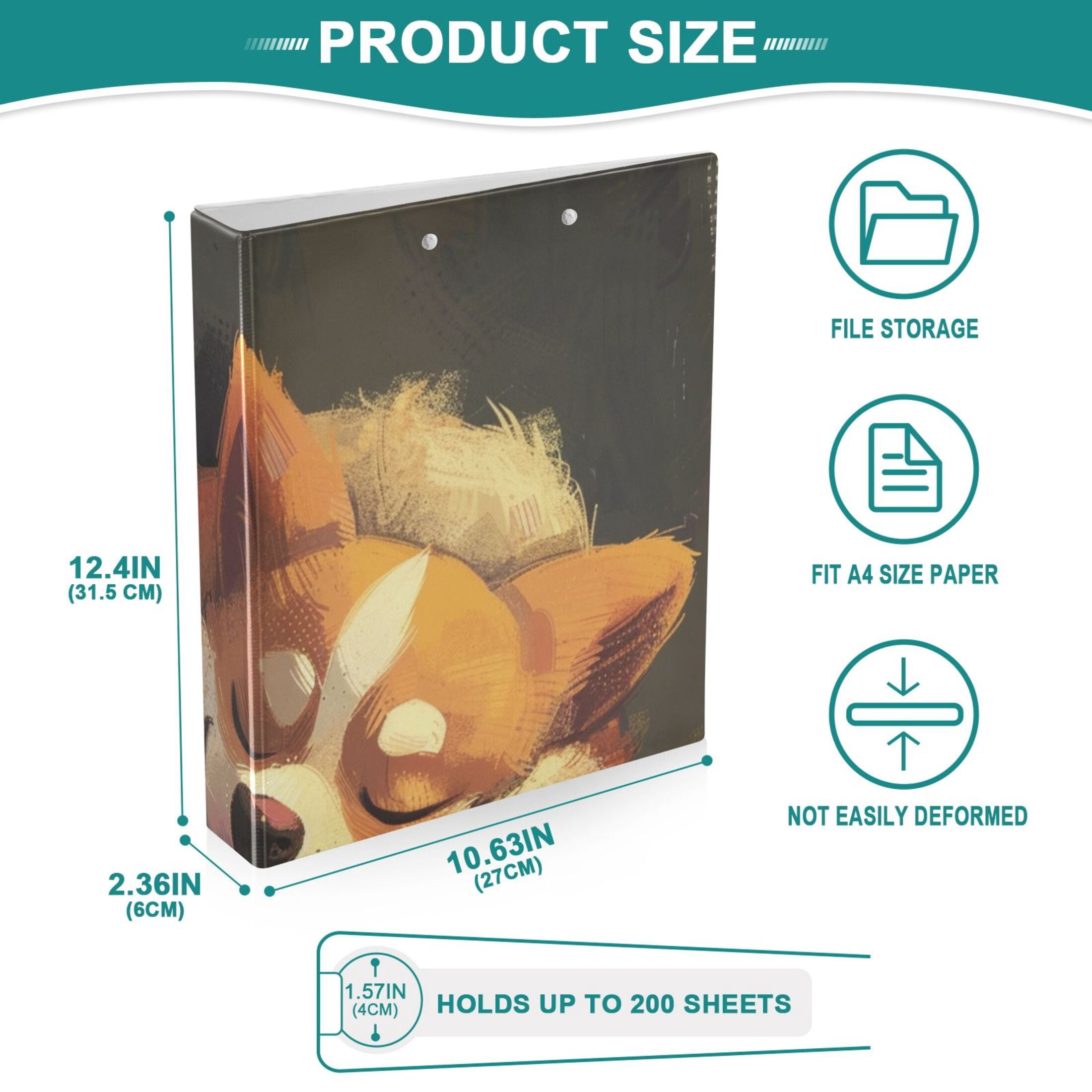 Sleep Dog 3 Ring Binders 1.5 inch Hardcover File Folders with Interior Pockets A4 Size Organizer for School Office Hospital