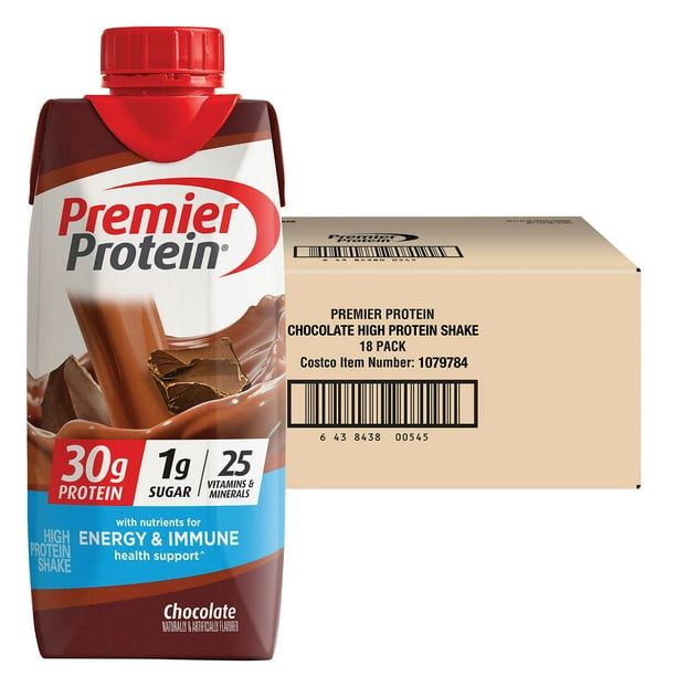 Premier 30g Protein Chocolate PLUS Energy and Immune Support Shakes, 11 fl oz, 18pack