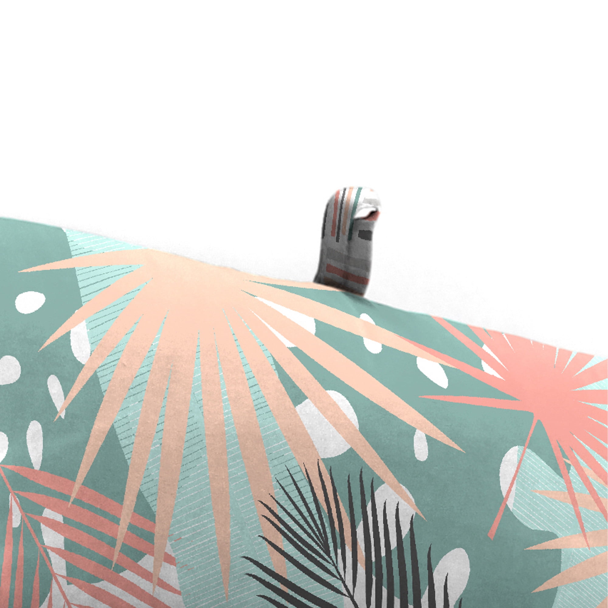 Jordan Manufacturing 72" x 23" Baloo Stardust Coral and Teal Leaves and Midas Stardust Dash Rectangular Reversible Outdoor Chaise Lounge Cushion with Ties and Hanger Loop
