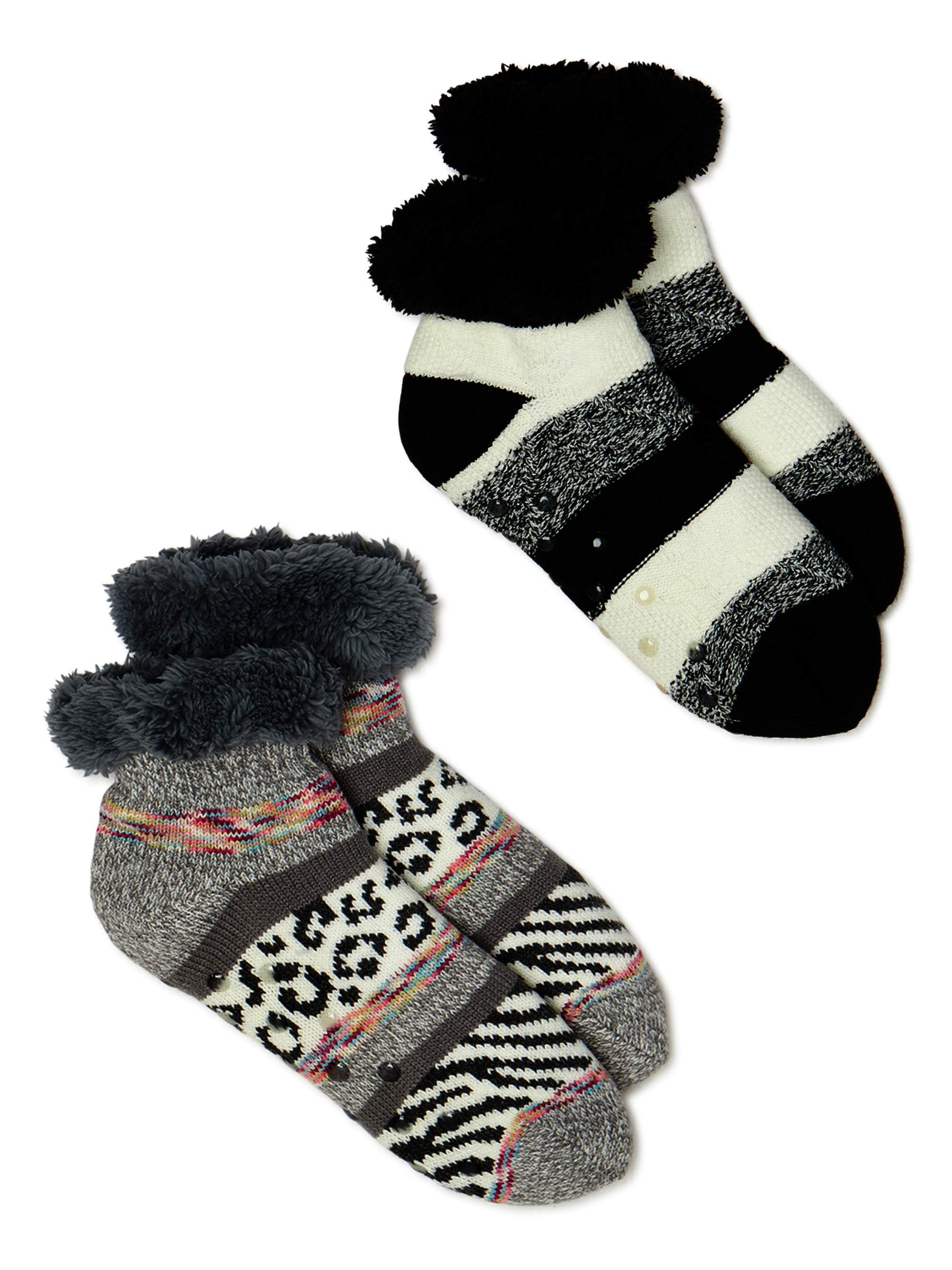 Secret Treasures Women’s Short Cozy Leopard Slipper Socks, 2Pack