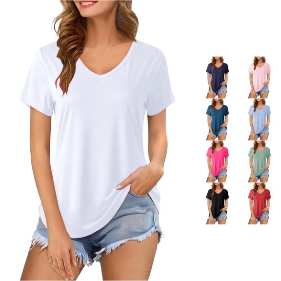 LiuXxxx Women's Crew Neck Loose Fit Curved Hem Everyday Basic Tee White M