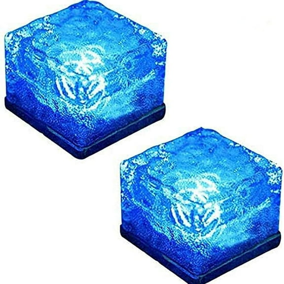 Solar Ice Glass Light, 2 Pcs Solar Garden Lights Solar Outdoor Table Lamp Solar Path Ice Cube Lights Outdoor Waterproof