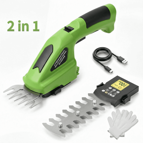 GASKY 7.2V Cordless Grass Shear,2 in 1 Lightweight Electric Mini Hedge Trimmer for Garden/Hedge Pruning,Green