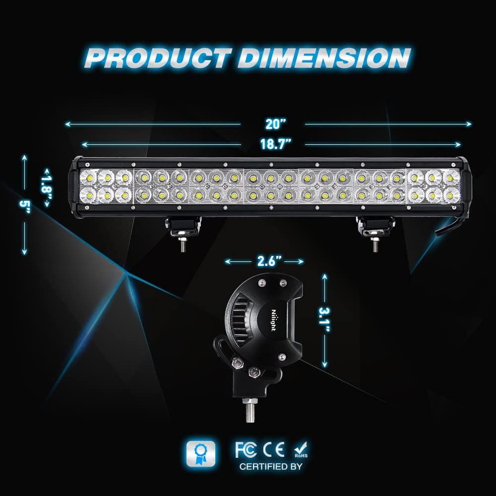 Nilight LED Light Bar 20 Inch 126w Spot Flood Combo Led Bar Off Road Lights 4wd 4x4 Utv Sand Rail Atv Suv Motorcycle Trailer Train Mining Truck