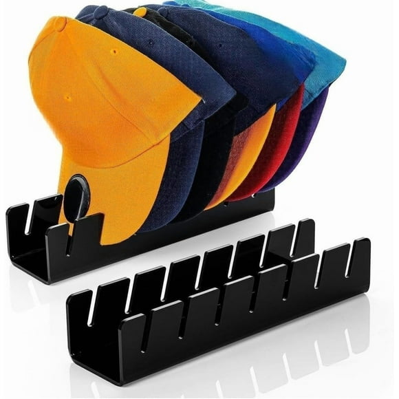 NILUTO Baseball Hat Stands for Display and Organizer Baseball Caps No Install Hat Racks for Baseball Caps - Acrylic Hat Holder for 14 Baseball Caps (2 pack black)