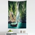 thumbnail image 1 of Beach Tapestry, Tropical Long Boat and Rocky Cliffs Krabi Thailand Bay Secret Paradise, Fabric Wall Hanging Decor for Bedroom Living Room Dorm, 5 Sizes, Dark Teal Beige and Green, by Ambesonne, 1 of 1