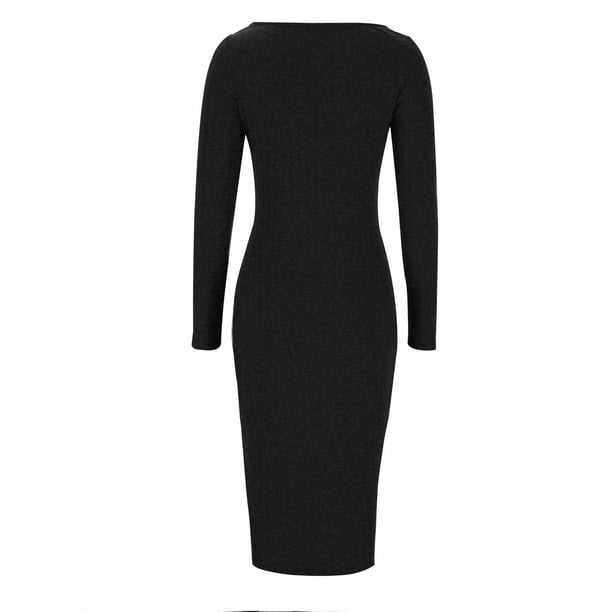 Bamulu Women's Bodycon Maxi Dress – Long Sleeve, Side Slit, Stretchy Knit Dress For Party, Club & Daily Wear