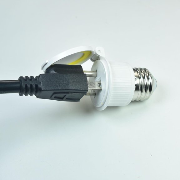 GHRTGR-E26/E27 Waterproof Light Bulb to Socket Adapter, 3 Prong Light Socket to Plug Adapter, Flip Top Polarized Light Bulb Outlet Socket Adapter, Plug-in Light Socket Converter, 2 Pack White