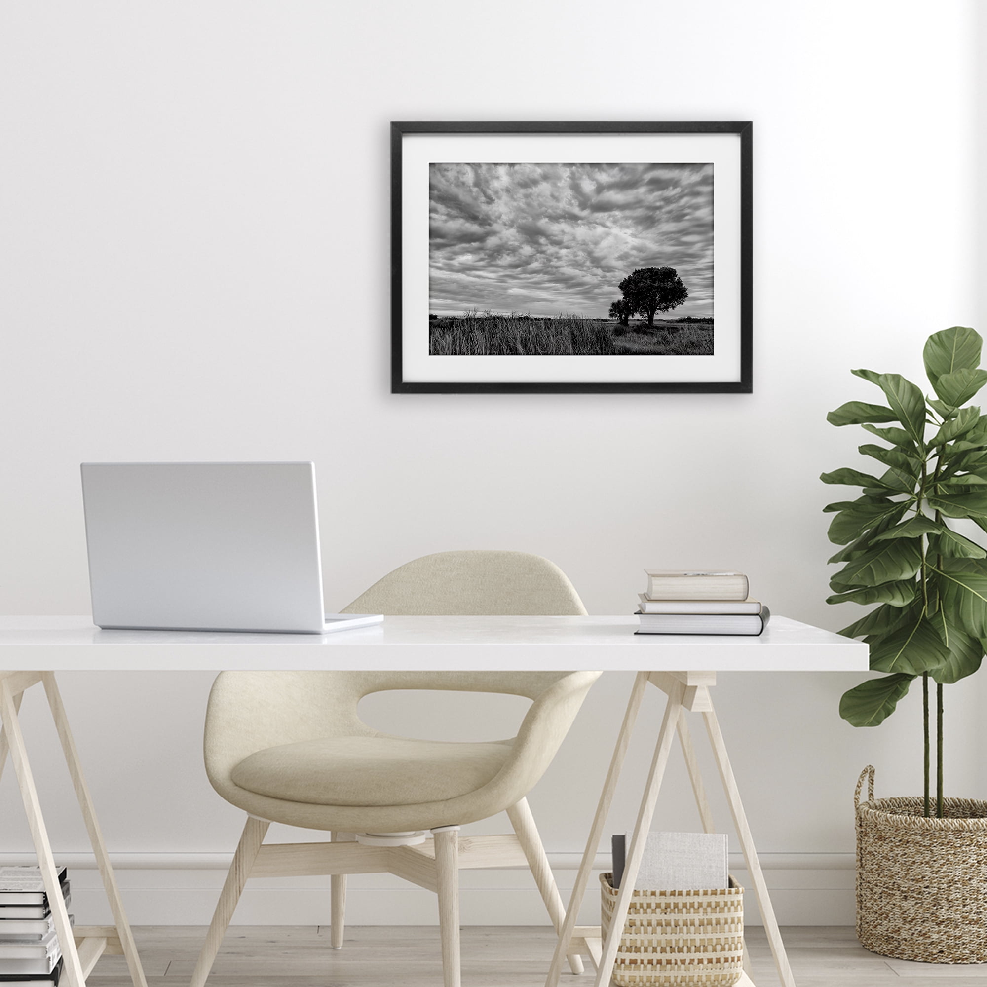Stupell Industries Solitary Tree Beneath Clouds Black Framed Print Under Glass, design by Jon Evan