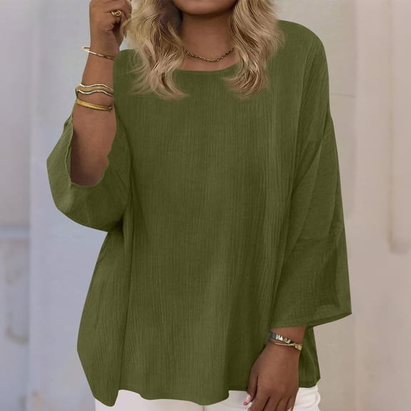 Plus Size Women's Casual 3/4 Sleeve Loose Fit Round Neck T-Shirt