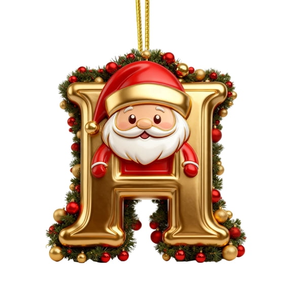 Gold Santa 26 Letters Christmas Tree Decoration Pendant Christmas Tree Ornaments Personalized Christmas Ornaments Christmas Decoration Xmas Tree Hanging Decor