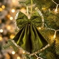 thumbnail image 6 of Olive Green Velvet Christmas Ornament Bow, Sequin Gold Accent Christmas Tree Decoration, Indoor Seasonal Home Party Decor, 1 Pack, 6 of 8