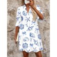 thumbnail image 5 of White Blue Nautical Print A-Line Shirt Dress With Flared Sleeves For Summer, 5 of 6