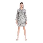 Max Studio London Tie-Neck Flounce Dress CreamBlack M