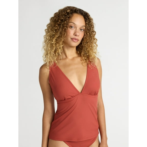 Time and Tru Women’s and Women’s Plus V Neck Tankini Top, Sizes XS-2X