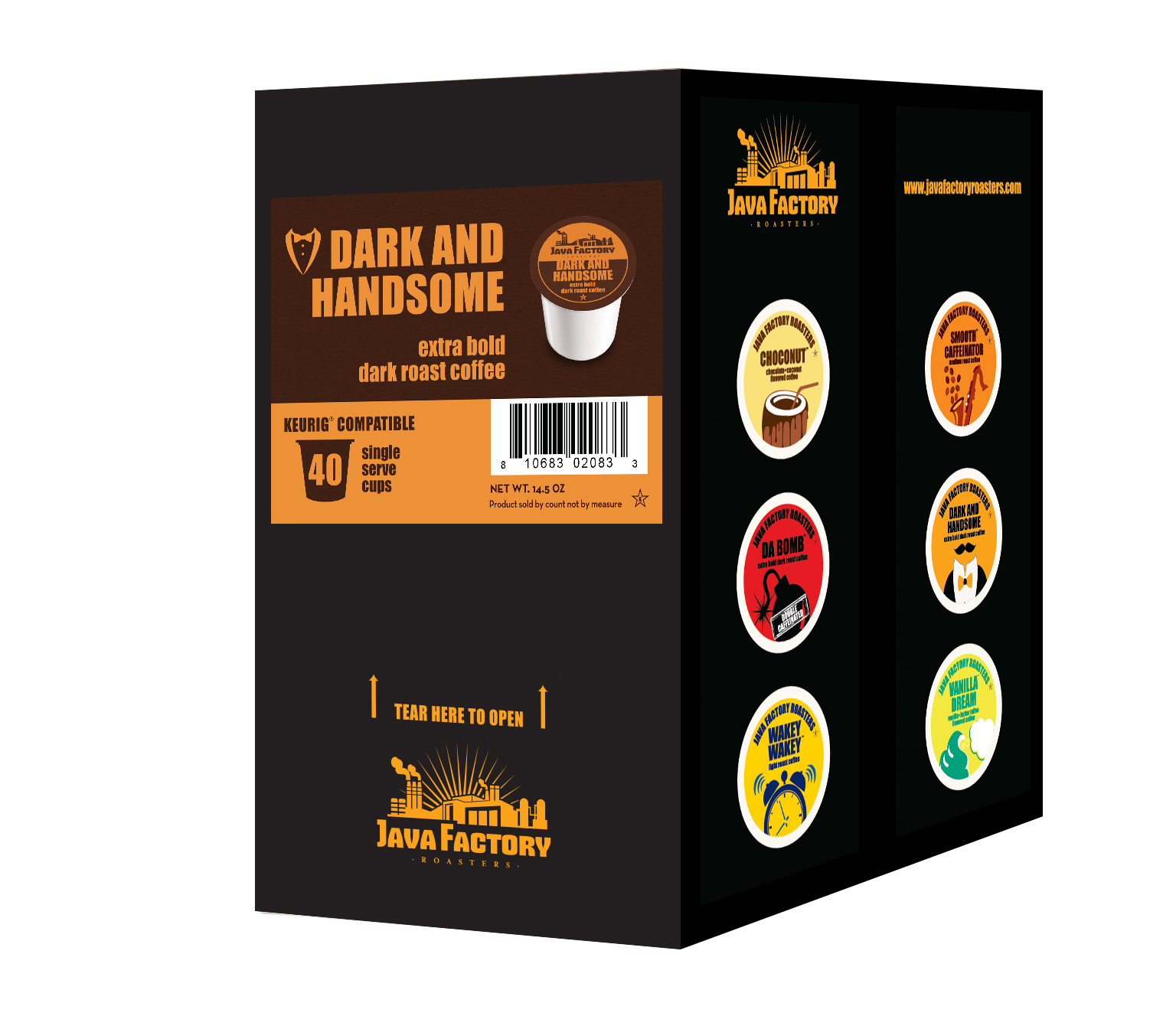 Java Factory,Dark & Handsome , 40 Count Kcups