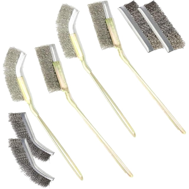Limpiador de metales de alta resistencia, cepillo de limpieza con cerdas de alambre de acero inoxidable con diseño ergonómico para piezas de metal sin tratar, diseño curvo para áreas de difícil